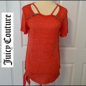 Juicy Couture Orange Embellished Cut Out Tee